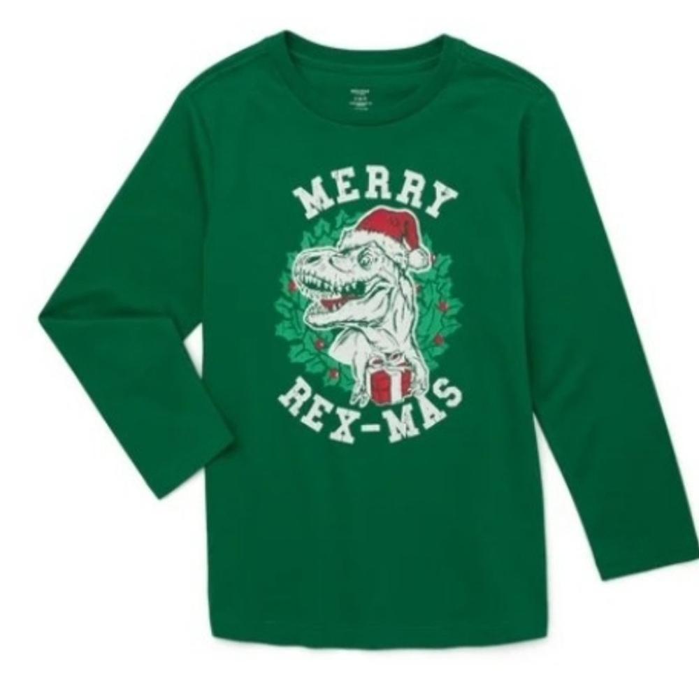 Holiday Time Green 'Merry Rex-Mas' Long Sleeve Tee